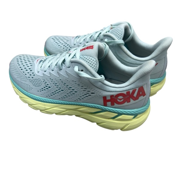 Women's Hoka One One Clifton 7 in the "Morning Mist/Hot Coral" colorway - Picture 3 of 8
